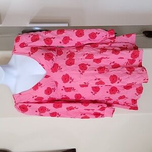 MIDNIGHT DOLL Long Sleeve  A-Line Dress pink & red Floral juniors M